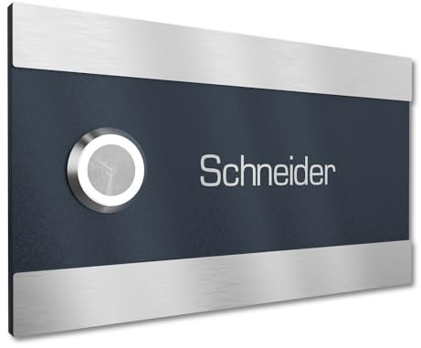 Graviers Design Türklingel für Haustür 1 Name Gravur - V2A Edelstahl Klingel 140x80 mm - LED Taster Unterputz wählbar Aufputz Klingelplatte