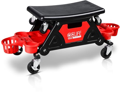 CCLIFE Tabouret D'atelier de Mécanicien 180kg Garage Siège Roulant Tabouret de Mécanicien avec roulettes Tabouret Roulant avec tiroirs Siège Utilisable Séparément