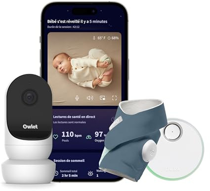 Owlet® Dream Bundle 2 Smart Baby Monitor: Dream Sock® and Owlet Cam 2 - Tracks & Notifies for Pulse Rate & Oxygen while viewing Baby in 1080p HD WiFi Video - Bedtime Blue