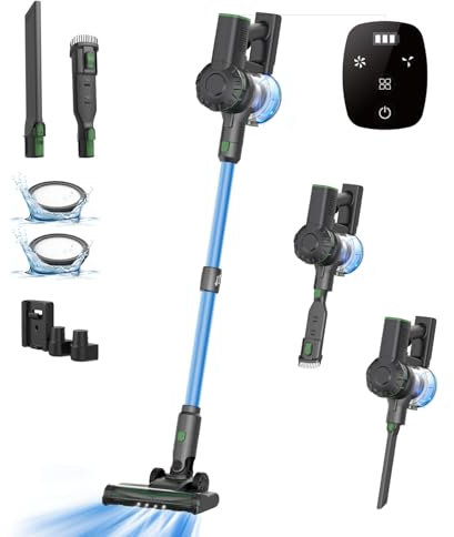 Vexilar Aspirateur Balai sans Fil V9PRO, 40KPA Aspirateur sans Fil Puissant 50 Minutes avec écran LED,Moteur sans Balais HyperMotor, Chargement Mural,Aspirateur Balai pour Tapis/Sols Durs -Bleu