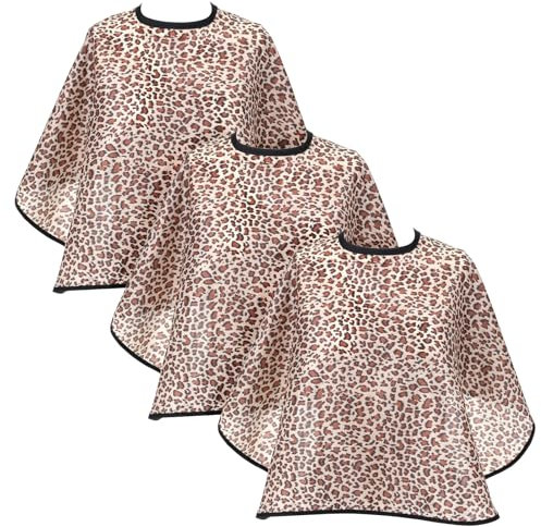 Yuanchu Mantello corto per trucco, 3 pezzi, per parrucchiere, per adulti, impermeabile, per saloni di bellezza, leggero, per trucco, shampoo, mantello, motivo leopardato, Taglia unica