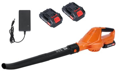 Souffleur de feuilles électrique sans fil 680 W 24 V avec 2 batteries de 1500 mAh, 5 vitesses haute puissance portable pour le déneigement de jardin, cour, soufflage de feuilles (orange 2)