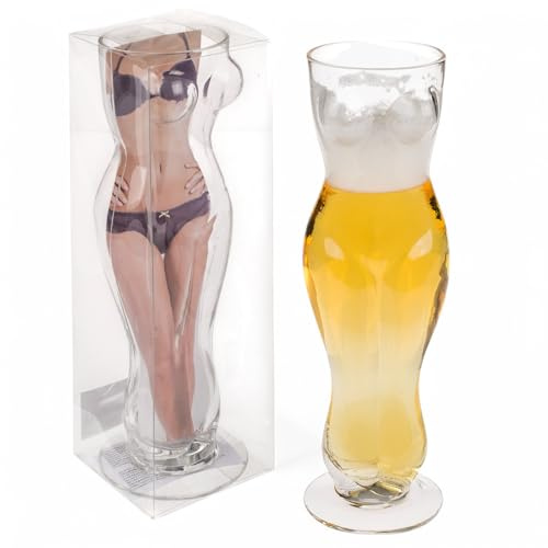 MIJOMA Ölglas damtorso – 500 ml dricksglas med kvinnlig silhuett – rolig present till ölälskare – snyggt ölglas, ca 25 cm hög