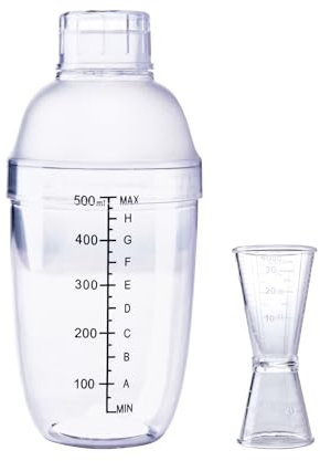 Shaker da cocktail in plastica con misurino, miscelatore per bevande a mano, shaker per tè Boba con scale, bottiglia trasparente per proteine (500 ml)