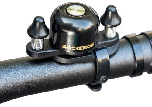 ROCKBROS Bike Bell for Adults 180 Degrees Adjustable Dual-Hammer Bicycle Bell - Loud Brass Ring, Universal Strap-On Mount for Road/Mountain/EBikes, Mini & Stylish Design