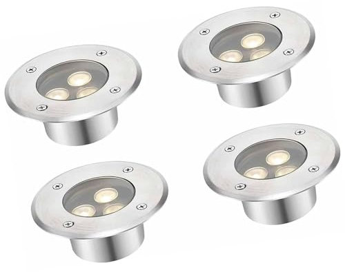 GUODDM 4 Luci LED da Incasso per Esterni, Luci RGB UltraSottili per Fontane, Faretti da Incasso Rotondi Impermeabili IP68, Luci LED Subacquee per Laghetti, Illuminazione Decorativa(Yellow,AC 24V-3W)