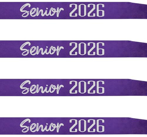 4Pcs Purple Senior Sash 2026 Satin with Silver Glitter Letters Cheerleader Graduation Celebrations Sashes Senior Class Competition Sashes,Purple Silver