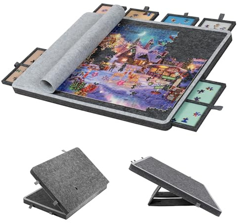 Jigpal Planche à puzzle de 1000 pièces (avec 6 tiroirs et plaque de couverture), table de puzzle pliable, trois angles d'inclinaison, table de jeu portable et légère avec espace de rangement et