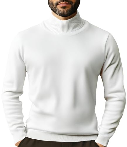 Jersey Hombre Invierno Cuello Alto, Ropa Hombre Manga Larga Color Liso, Jerseys Trabajo Sweaters Classic Chic - Adecuado para Primavera, Otoño E Invierno Blanco XL