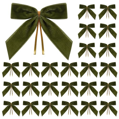 Celblisora 24 lazos de terciopelo verde oliva, pequeños lazos de Navidad de terciopelo para árboles de Navidad, coronas, envoltura de regalos, manualidades, bodas, fiestas, bolsas de caramelos