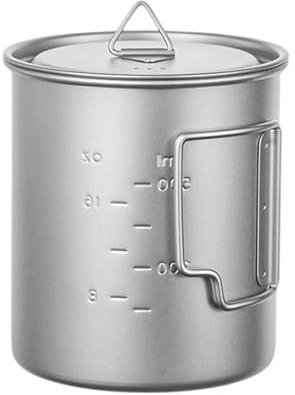 KOSLEOW Taza de Camping de Titanio Puro 750ml con Tapa, Taza Térmica Portátil de Doble Pared con Asa Plegable para Senderismo, Supervivencia y Acampada, Incluye Bolsa de Red