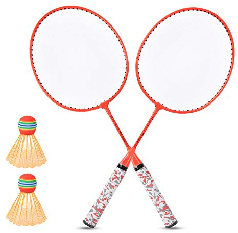 Generic Ensemble de Raquette de Badminton pour Enfants avec 2 Balles, Alliage de Fer en Nylon de qualité Supérieure, Jouets de Sport de Plein Air pour Enfants Garçons Filles Jaune Vert (Orange Fluo)