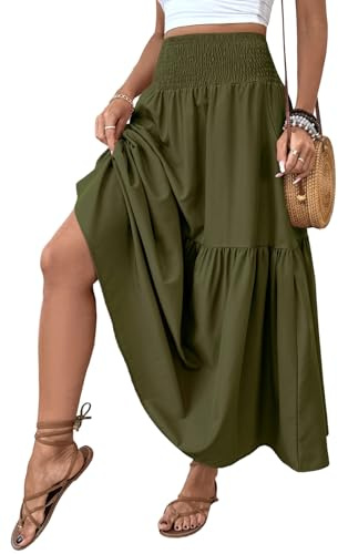 LIAMERHE Jupe Longue Femme d'été Maxi Jupe Bohème Ligne A Taille Haute Élastique Jupes Imprimé Jupe de Plage Jupe de Loisirs Décontractée Chic Taille Unique
