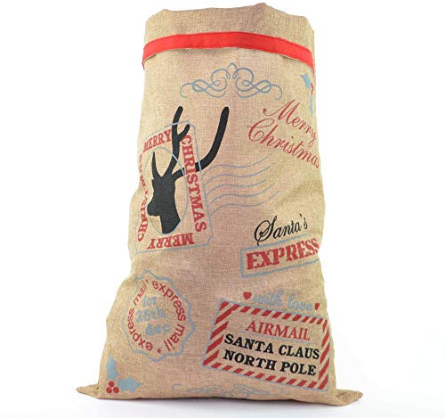 SHATCHI Large Traditional Vintage Hessian Santa Sack Stocking Airmail/Do Not Open Until Christmas Accessories Brown Xmas Gifts Bag 70 x 50cm