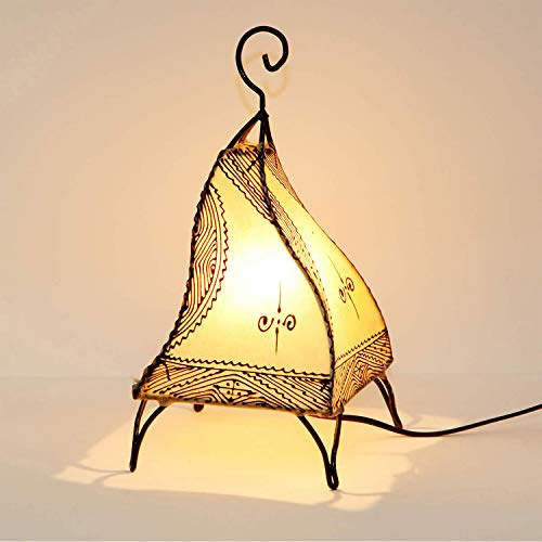 Marrakech Accessoires - Lampada a forma di gallina orientale, in pelle, 35 cm, lavorata a mano in Marrakesh, struttura in metallo, paralume in pelle dipinta a mano, decorazione orientale