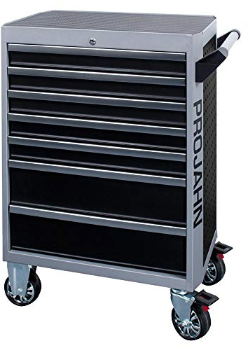 Projahn Werkstattwagen GALAXY mit 229-teiliger Proficraft Bestückung, Werkzeugwagen mit 7 Schubladen, Werkstattschrank mit 4 Rollen, Schwarz/Silbergrau, abschließbar 5501-291