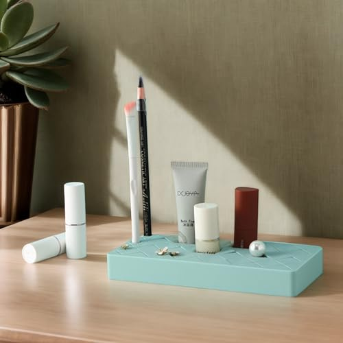 Linsiter Silicone Lipstick Holder 18+6 Slots, Lipstick Organizer Stand Square Makeup Display Case for Brush Lip Eye Stick Nail Polish Brushes Eyebrow, Premium Cosmetic Organizer-Green