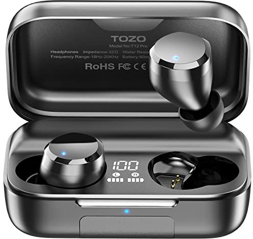 TOZO T12 Pro Wireless Earbuds Bluetooth-Kopfhörer mit Qualcomm QCC3040 4 Mikrofonen CVC 8.0 Anrufrauschunterdrückung und aptX Stereo-Headset, 2500 mAh, kabelloses Ladegehäuse, IPX8 wasserdichte