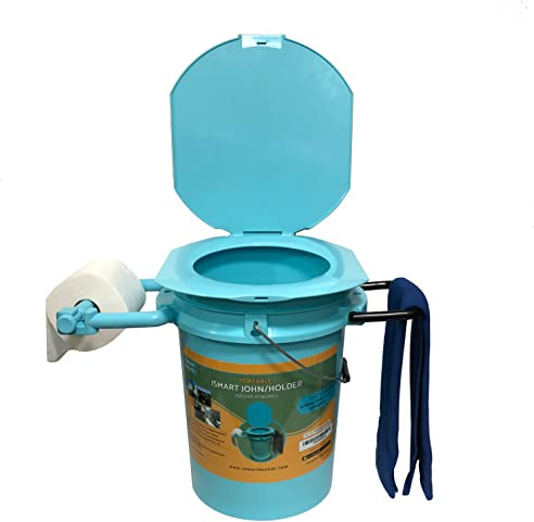 ISMART John Portable Camping Toilet with Comfortable Seat — Fits 5-Gallon ISMART Bucket, Includes Paper Holder & Accessory Storage (Paper Not Included)