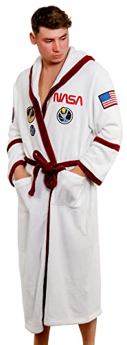Merchoid NASA Astronaut Hooded Dressing Gown for Adults – Super Soft Fleece Bathrobe, Officially Licensed Space Gift for Men and Women