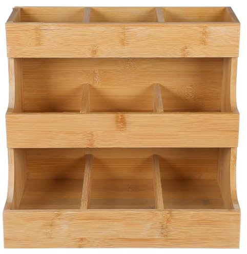 Zerodeko Tea Bag Organizer - 3 Tier Tea Bag Organiser Teabag Storage Wooden Box Chests for Home Kitchen Cabinet Countertop Office, 180s Coffee Sugar Packets
