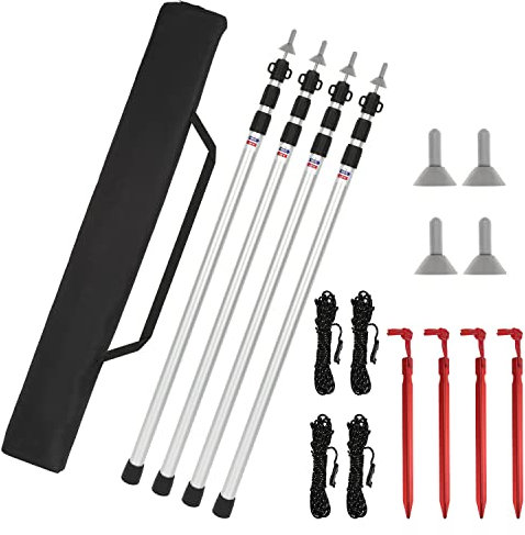 Herrselsam Zeltstangen Teleskop, 4er Set Teleskopstange für Zelte Tarp, Zeltstange aus Aluminium verstellbar von 95 bis 230cm mit Aufbewahrungstasche, für Zelt, Tarp, Sonnensegel oder Plane
