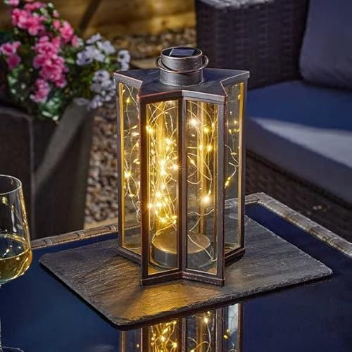 Marco Paul Firefly Star Solar Lantern - Large Metal Hanging Solar Lanterns for Outside - Warm White LED Garden Ornaments for Outdoor, Patio, Pathways & Garden Decor - Christmas Gifts for Women