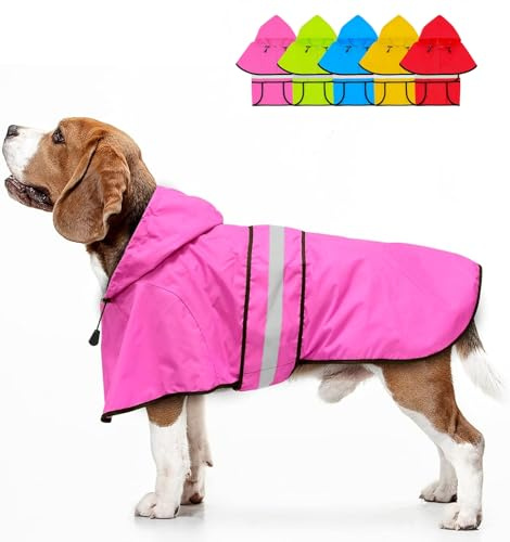 Dolitego Waterproof Hooded Dog Raincoat - Reflective Dog Rain Jacket Doggy Raincoats Adjustable Lightweight Pet Rain Coat for Dogs (Medium, Pink)