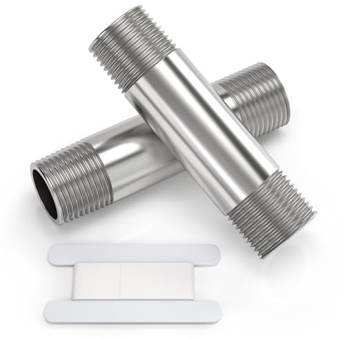 Bwintech 2 Pcs 100MM 1/2 Male × 1/2 Male BSP Thread Stainless Steel 304 Extender Nipple Cast Pipe Fittings