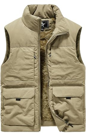 Btmpmcs Hommes Hiver Polaire Chaud Gilet Sans Manches Multipoches Veste Légère Bodywarmer Outdoor Manteaux Épais Doudoune Matelassé Pour Pêche Reporter Randonnée Sport