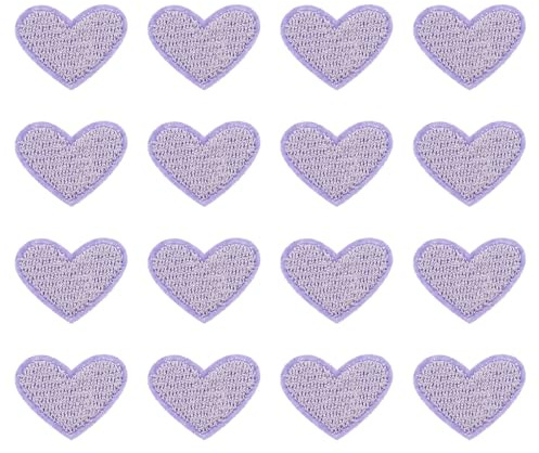 PATIKIL Iron-on Patches, 16 Pack Heart Shaped Sew Embroidered Patches Love Appliques Embellishments for Clothing Jackets Hat Backpack Repairing Decorations, Light Purple