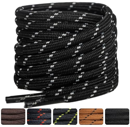 SUBAUM 2 Paires Lacets Ronds pour Chaussures de Randonnée, Bottes de Travail,Marche et Sécurité - Lacets Renforcés et Résistants (Noir/Blanc à Pois-120CM)