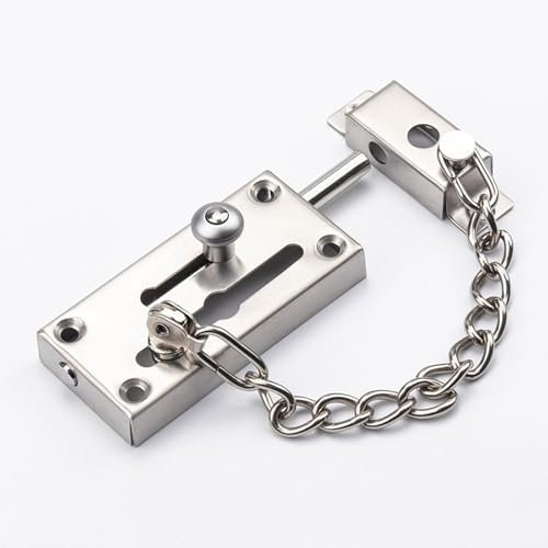Cerradura Puerta Interior para Puerta de Alta Resistencia, Pestillo Puerta con Cadena Engrosada, Pestillo de Metal, para Todo Tipo de Puertas y Ventanas(Silver)