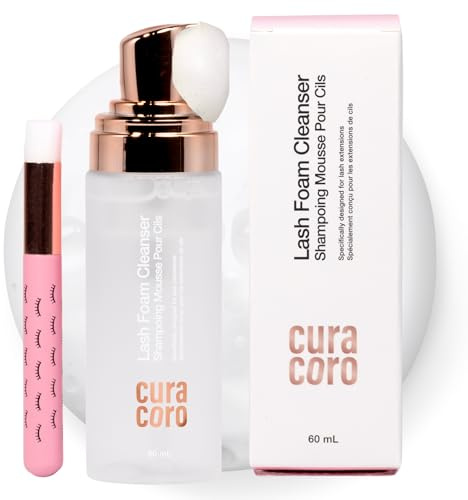 Curacoro 60ML Shampoing pour extensions de cils (sans parfum), mousse nettoyante pour peau sensible, élimine le maquillage waterproof, pour usage professionnel et domestique.