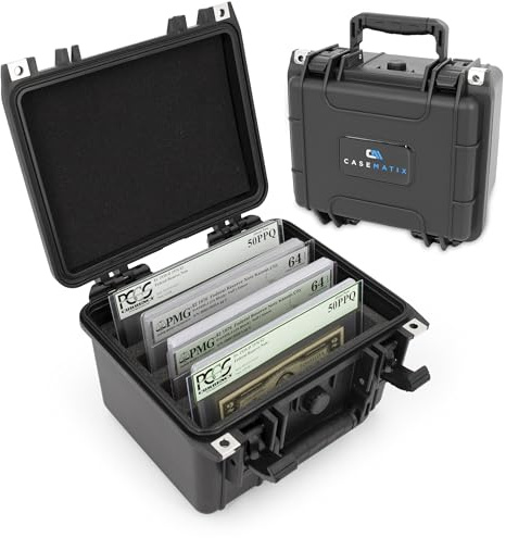 CASEMATIX IPX7 Waterproof Collectible Currency Graded Banknote Case Compatible with PCGS and PMG Money Holders and More, Graded Currency Sleeve Storage Box With 4 Album Dividers