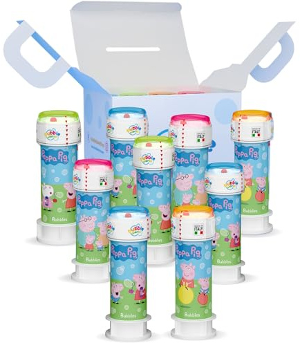 Bubble World – Seifenblasen Peppa Pig – Seifenblasen für Kinder – 12er-Pack – Einfarbige Röhrchen und integrierte Blasvorrichtung Kindergeburtstage – Hergestellt in Italien