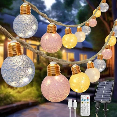 Coomoors Catena Luminosa Esterno Solare, 8M 16 LED Catena Luci da Esterno Giardino Impermeabile, 8 Modalità con Telecomando Luci da Esterno Giardino per Matrimonio Festa, Patio, Festa (Bianco Caldo)