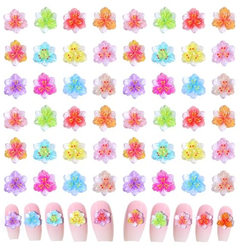 Giantree 100 Stück 3D Blume Nagel Charms, 3D Nail Dekorationen Kunstharz, Niedliche Maniküre Accessoires für Frauen Flower Nail Art Charms für Nagelkunst-Dekorationen Designs DIY-Bastelzubehör