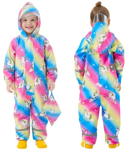 FILOWA Impermeabile Antipioggia Tuta Bambina con Cappuccio, 1-3 Anni, Rosa