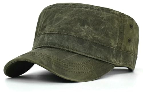 XYNM Gorras de béisbol Lienzo Encerado Algodón Tapas Militares Hombres Impermeables Cadete Capilla Ejército Diseño Único Sombrero Copa Plana Vintage-Verde del Ejército-Ajustable 56-59 Cm