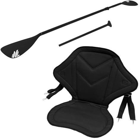 ECD Germany Set de Asiento y Remo 2 en 1 para Kayak, Silla Universal para Tablas de Surf Stand UP Paddle Board Sup, Pala Doble de Aluminio para Canoa Soporte Lumbar Ajustable y Extraíble con Sujeción