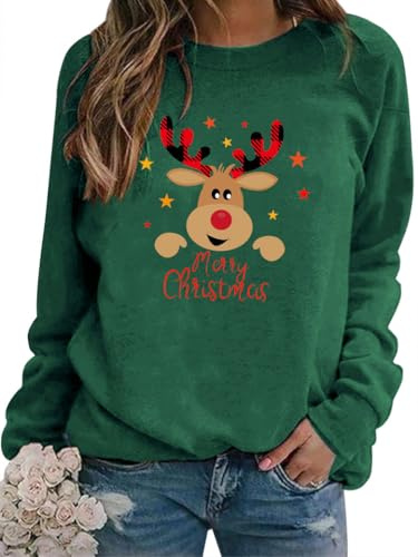 WIEIYM Sweat-shirt de Noël à manches longues imprimé col rond haut de fête automne hiver manches longues blouse hauts extensibles légers sweat-shirts basiques confortables haut, L