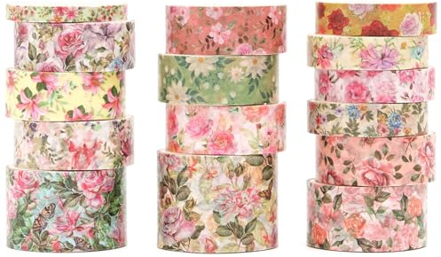 Songdao Set med 15 rullar av färgat dekorativt Washi tejp för hantverk, konst, bullet journaler, planering, scrapbooking, förpackning (stil 6)