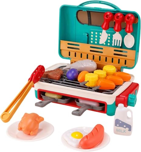 Kinder BBQ Grill Spielzeug, Küchenspielzeug Set mit Spray Sound & Farbwechsendes Essen 29 PCS Spielen Küchenzubehör für Kleinkinder Jungen Mädchen