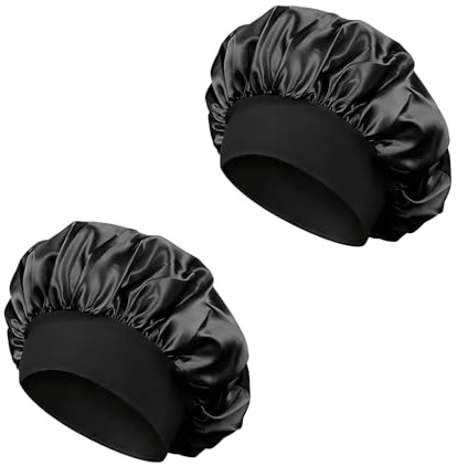 2 Paires Bonnet Satin Cheveux Nuit, Protection Cheveux Bouclés et Longs Anti-Frisottis pour Sommeil et Soin Quotidien, Bonnet de Réglable avec Large Bande Élastique