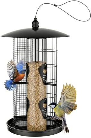 Grande para Pájaros | Alimentador de Tubo Triple Resistente a la Intemperie,Estación de Anti Ardillas | para Atraer Carboneros y Colibríes, Alimento, Jardín, Patio, Porche,