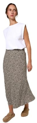 TRAMAS+ Ropa Mujer, Falda Mujer de Viscosa Corto, Estilo Casual, Fresco, Suave y Cómodo para Entretiempo y Verano - Talla S/M (LIRA, Beige)