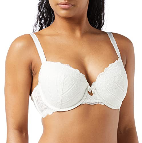 Dorina Damen Celine Leicht Gepolsterter Demi-BH – Bügel-BHS mit Geformten Cups, Florales Spitzendesign und Stützenden U-Rückenflügeln, Elfenbein, 90C