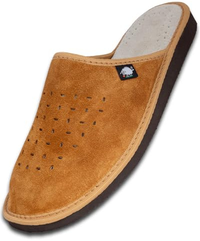 FOOTHUGS Men's Slippers | Memory Foam Plantar Fasciitis Orthotic Leather Mule Slippers | Arch Support | Regular & Wide Fit