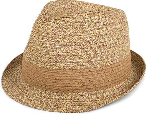 styleBREAKER klassischer Trilby Hut in Melange Optik mit Krempe, Papierhut, Strohhut, Unisex 04025018, Farbe:Natur, Größe:S/M = 56 cm
